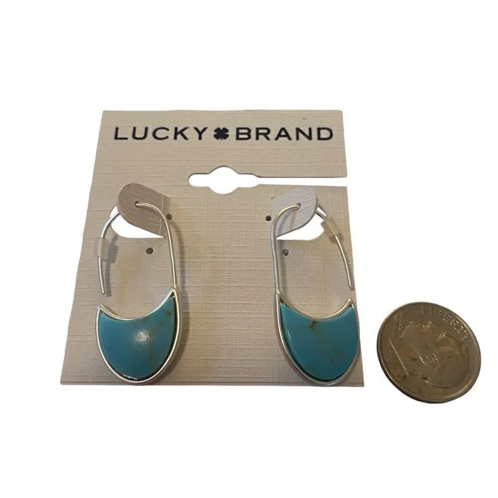 Faux Turquoise & Matte Silver Threader Slice Earrings - Picture 6 of 6